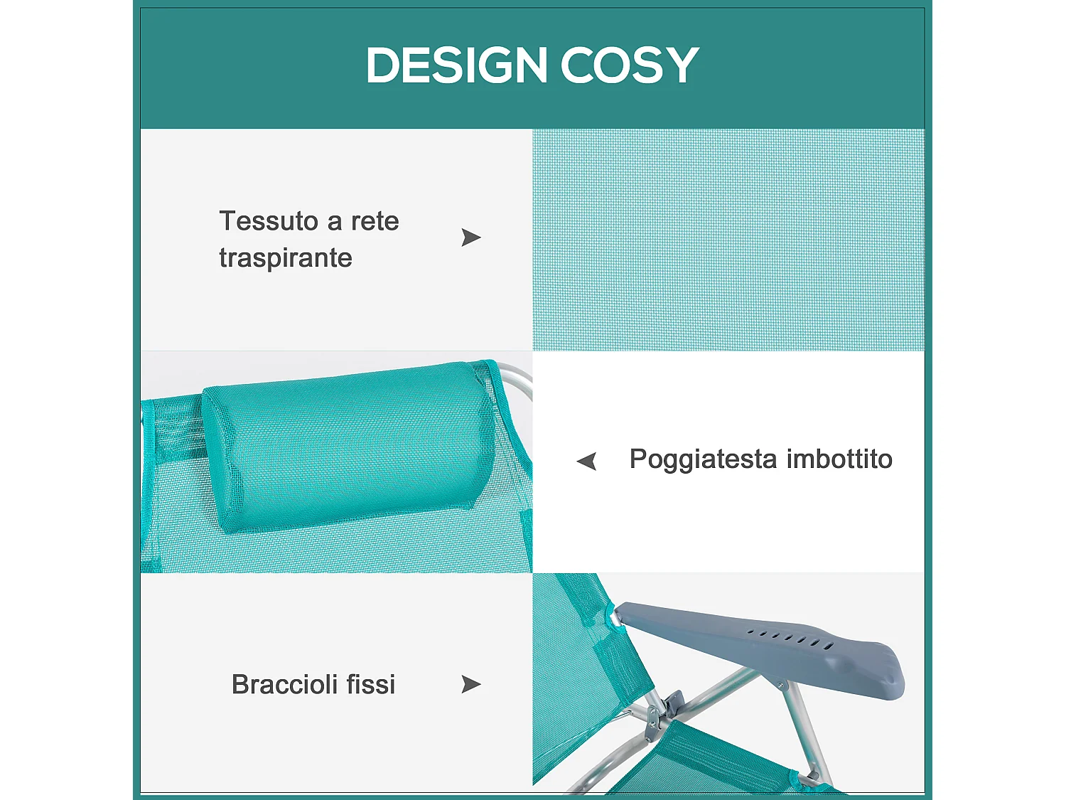 Set 2 sedie da pesca pieghevoli e reclinabili grigio e azzurro