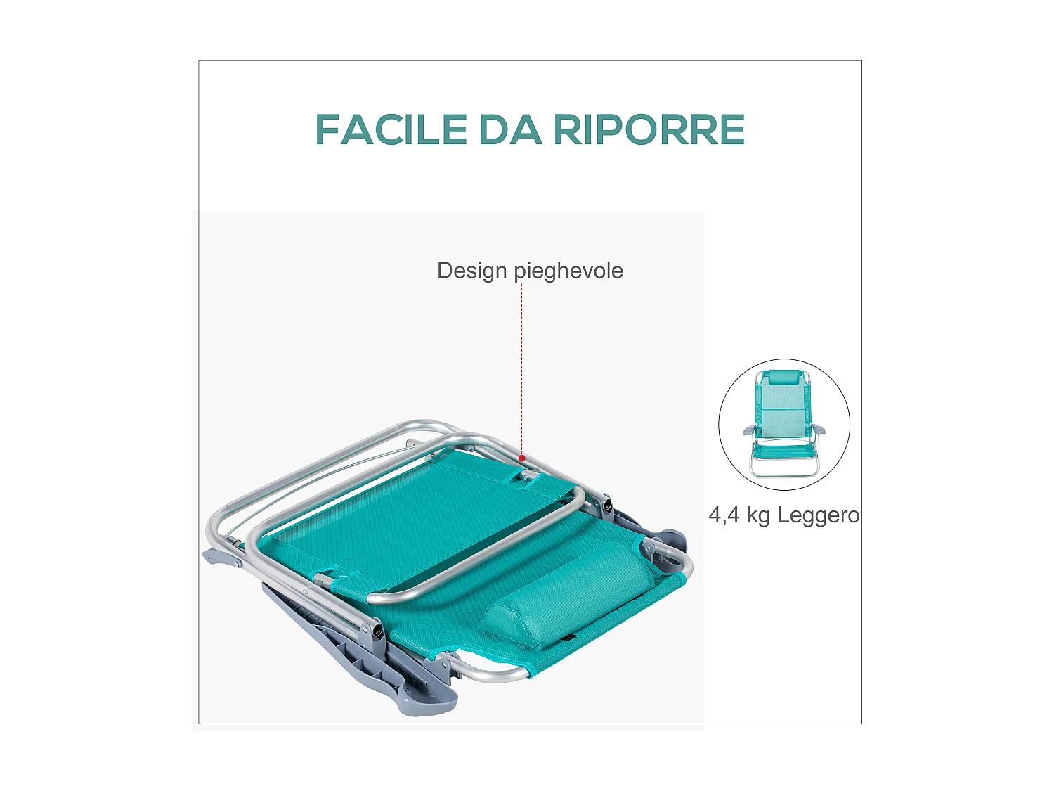 Set 2 sedie da pesca pieghevoli e reclinabili grigio e azzurro