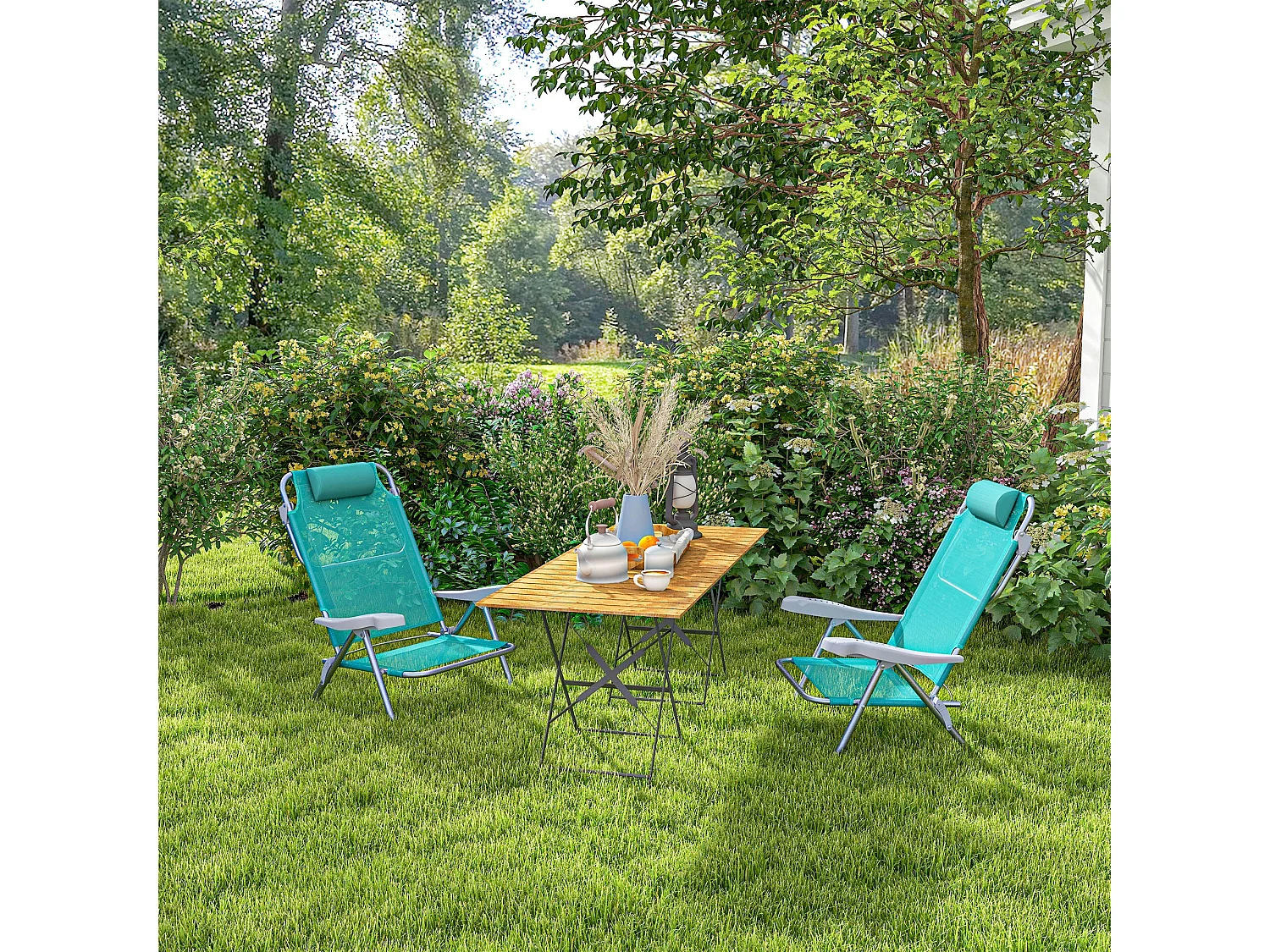 Set 2 sedie da pesca pieghevoli e reclinabili grigio e azzurro