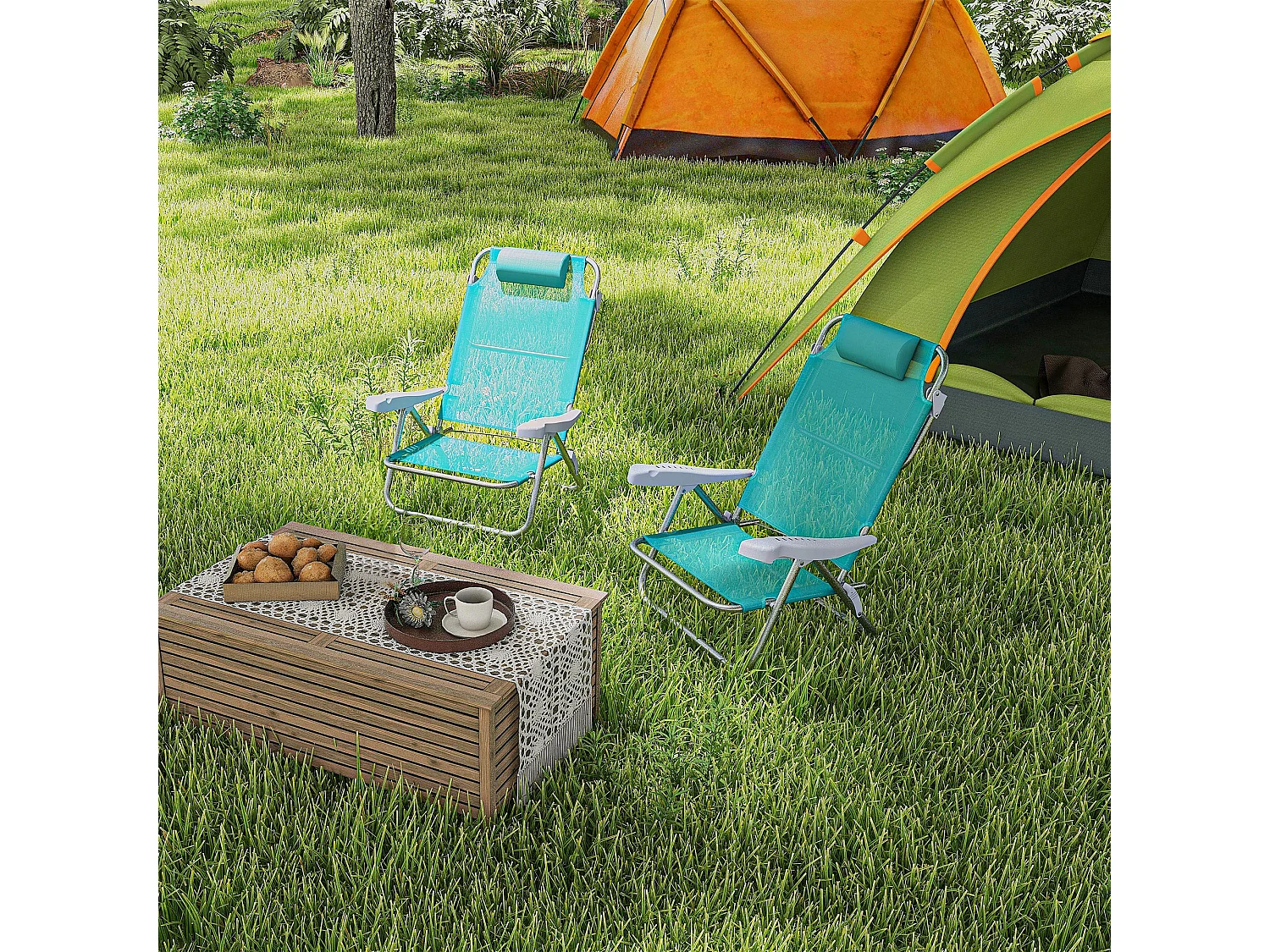 Set 2 sedie da pesca pieghevoli e reclinabili grigio e azzurro