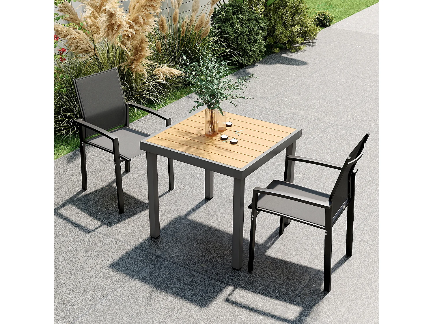 Set 2 sedie da giardino impilabili in alluminio textilene grigio