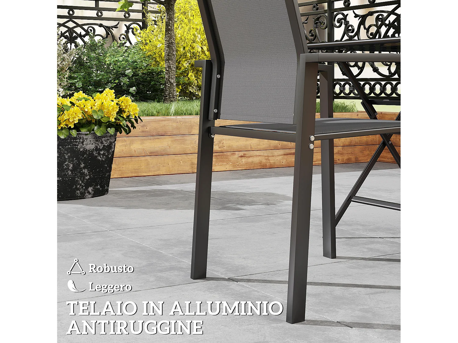 Set 2 sedie da giardino impilabili in alluminio textilene grigio