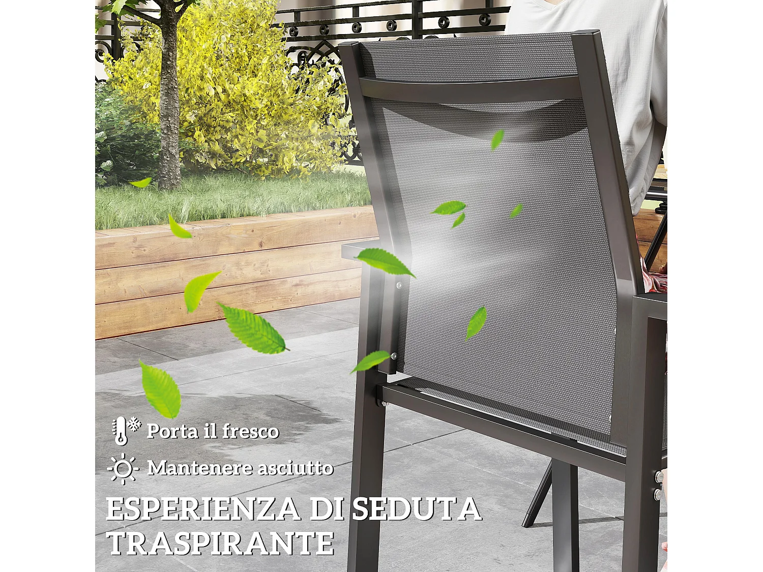 Set 2 sedie da giardino impilabili in alluminio textilene grigio