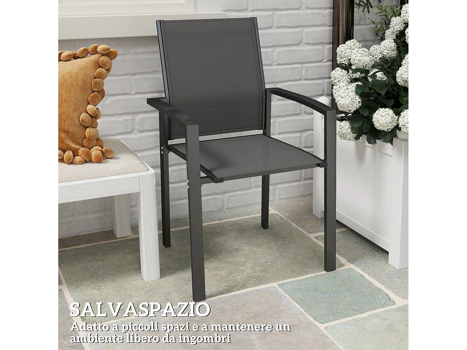 Set 2 sedie da giardino impilabili in alluminio textilene grigio