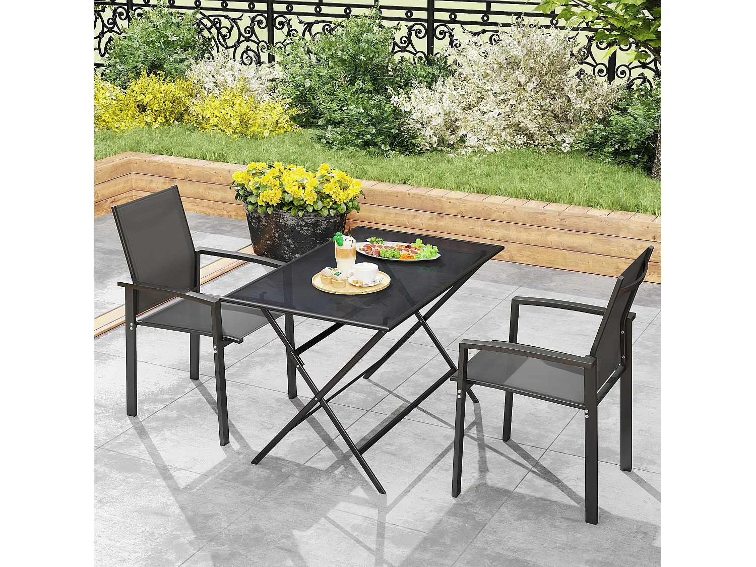 Set 2 sedie da giardino impilabili in alluminio textilene grigio