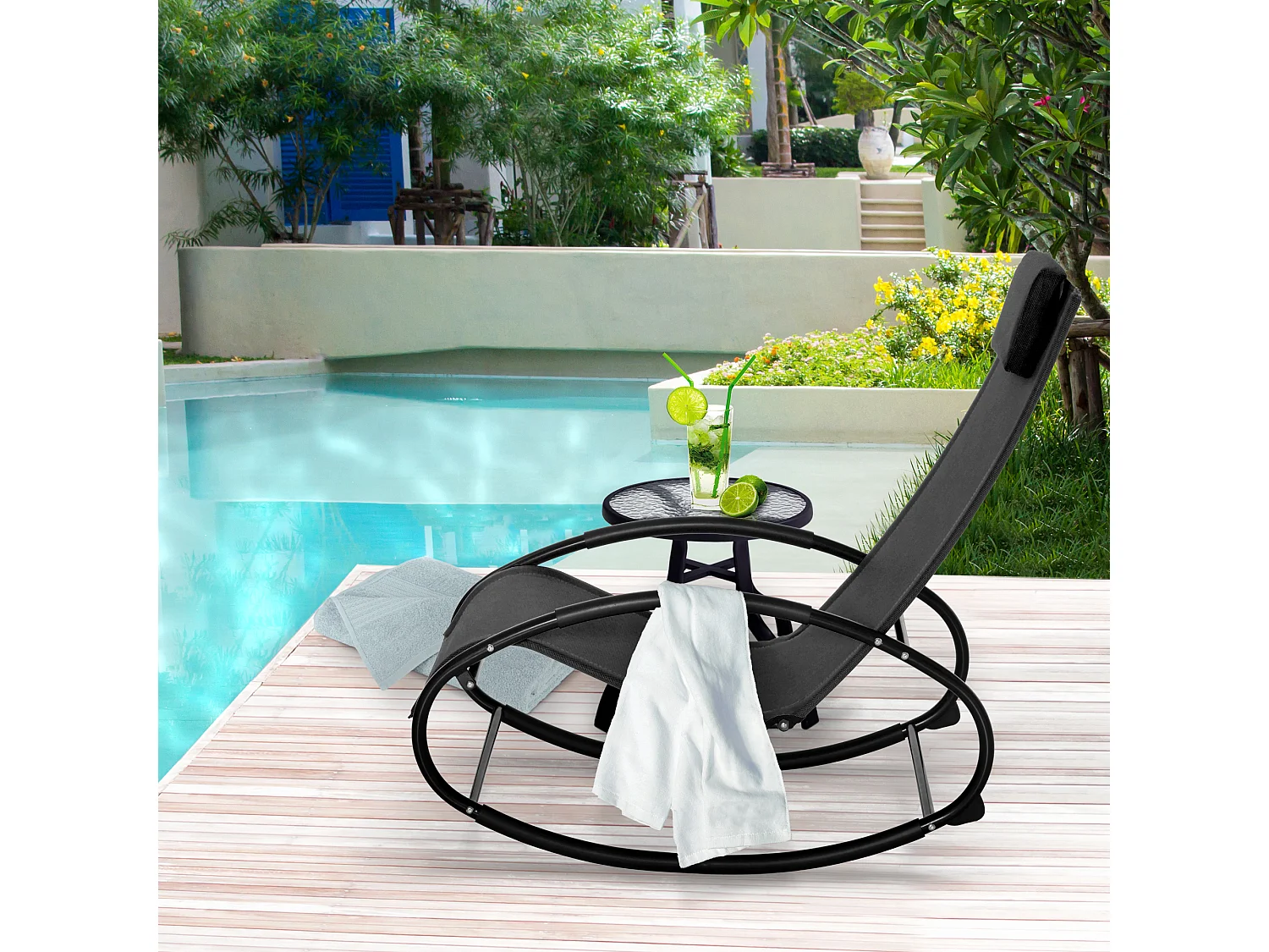 Sdraio da giardino zero gravity a dondolo cuscino nera
