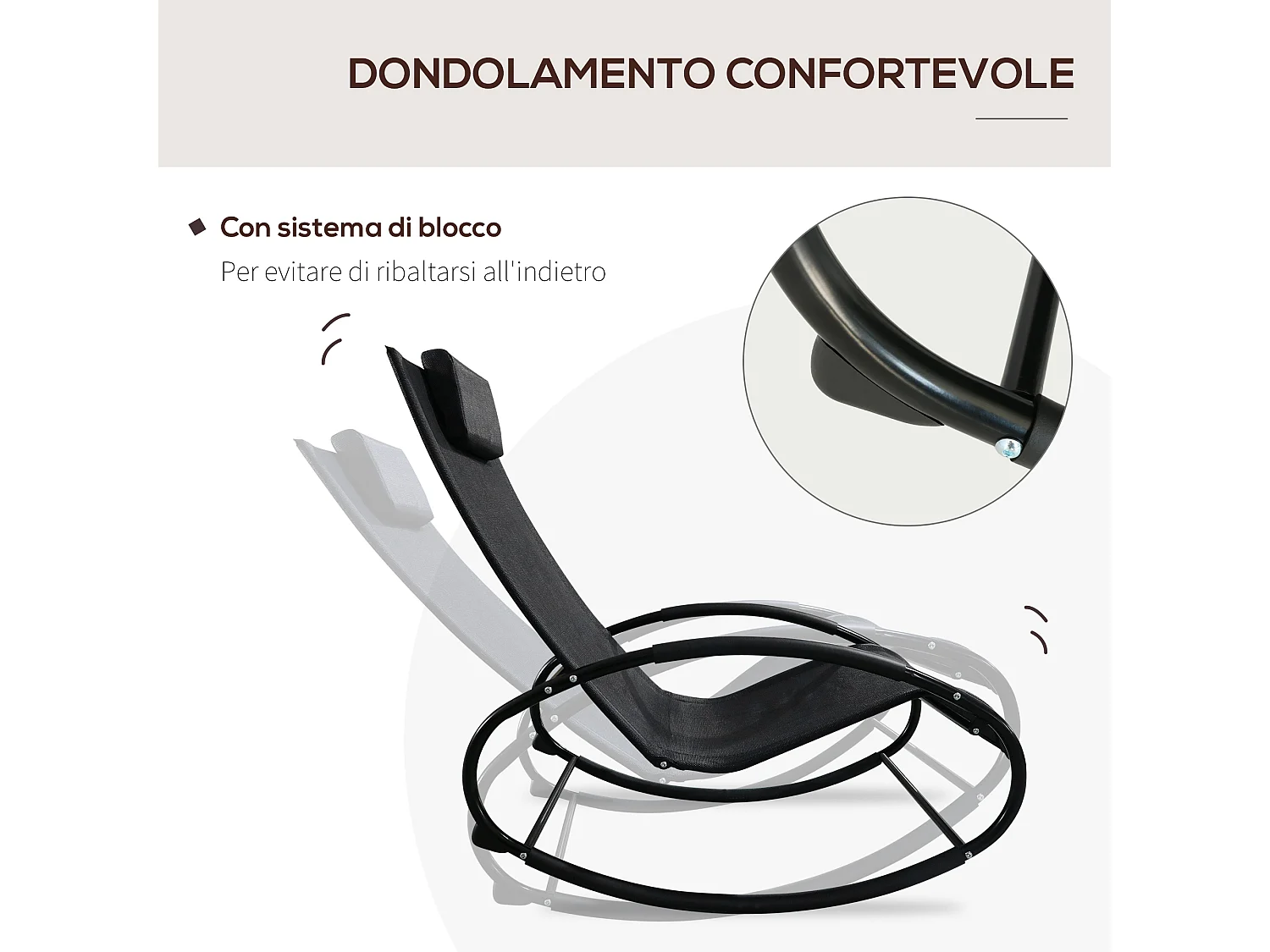 Sdraio da giardino zero gravity a dondolo cuscino nera