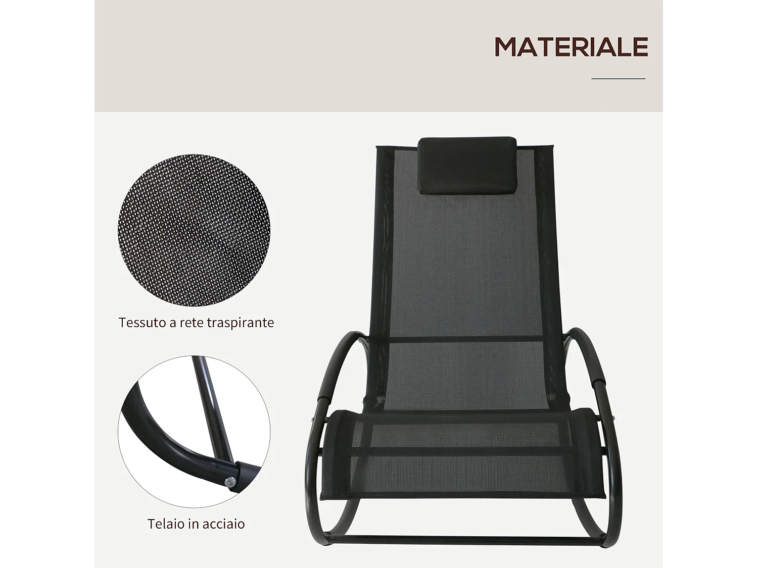 Sdraio da giardino zero gravity a dondolo cuscino nera