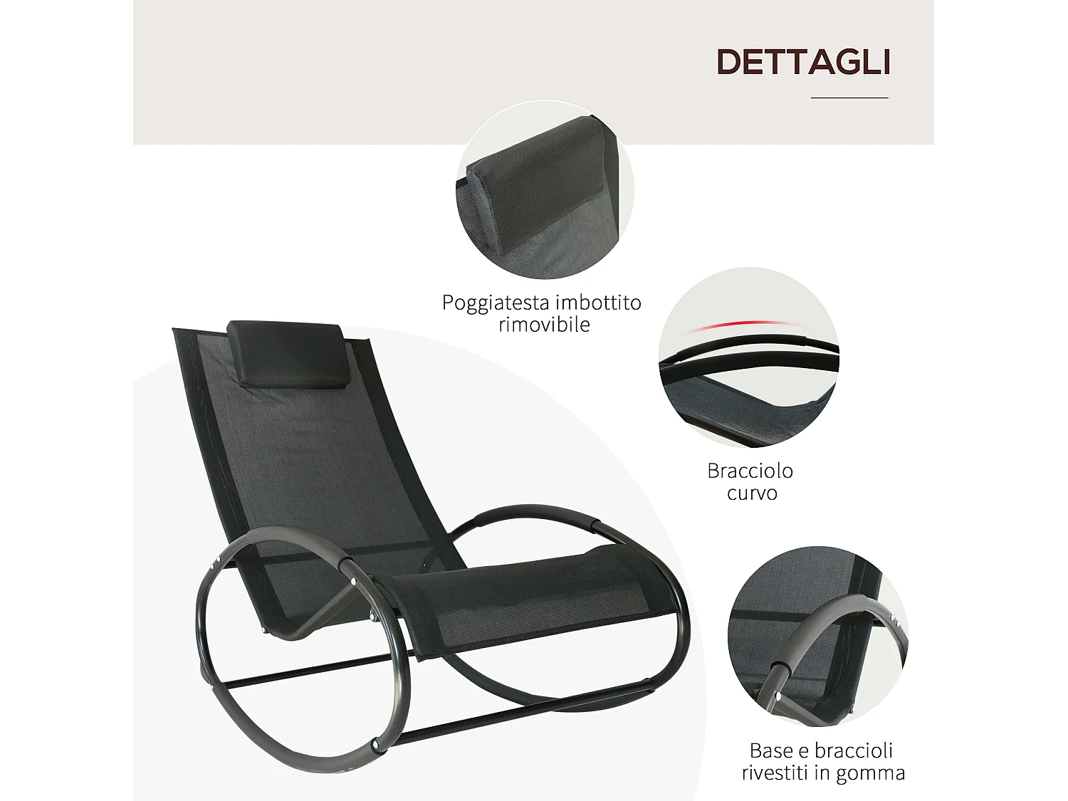 Sdraio da giardino zero gravity a dondolo cuscino nera