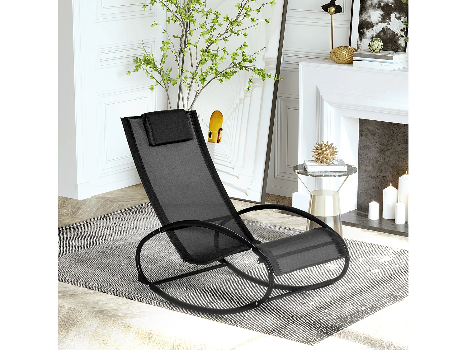 Sdraio da giardino zero gravity a dondolo cuscino nera