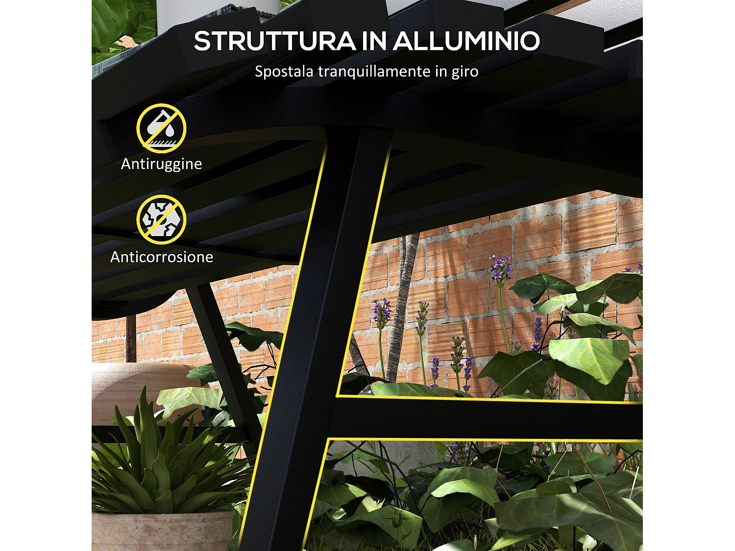 Panchina da giardino 2 posti a doghe in alluminio nero