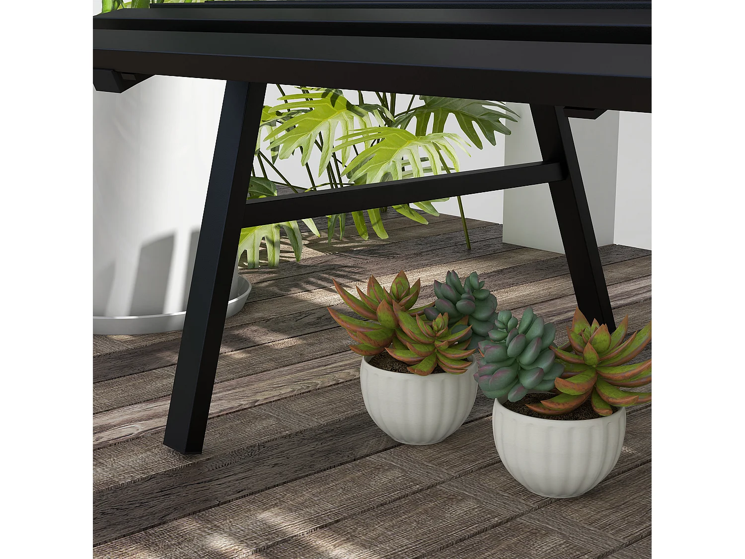 Panchina da giardino 2 posti a doghe in alluminio nero