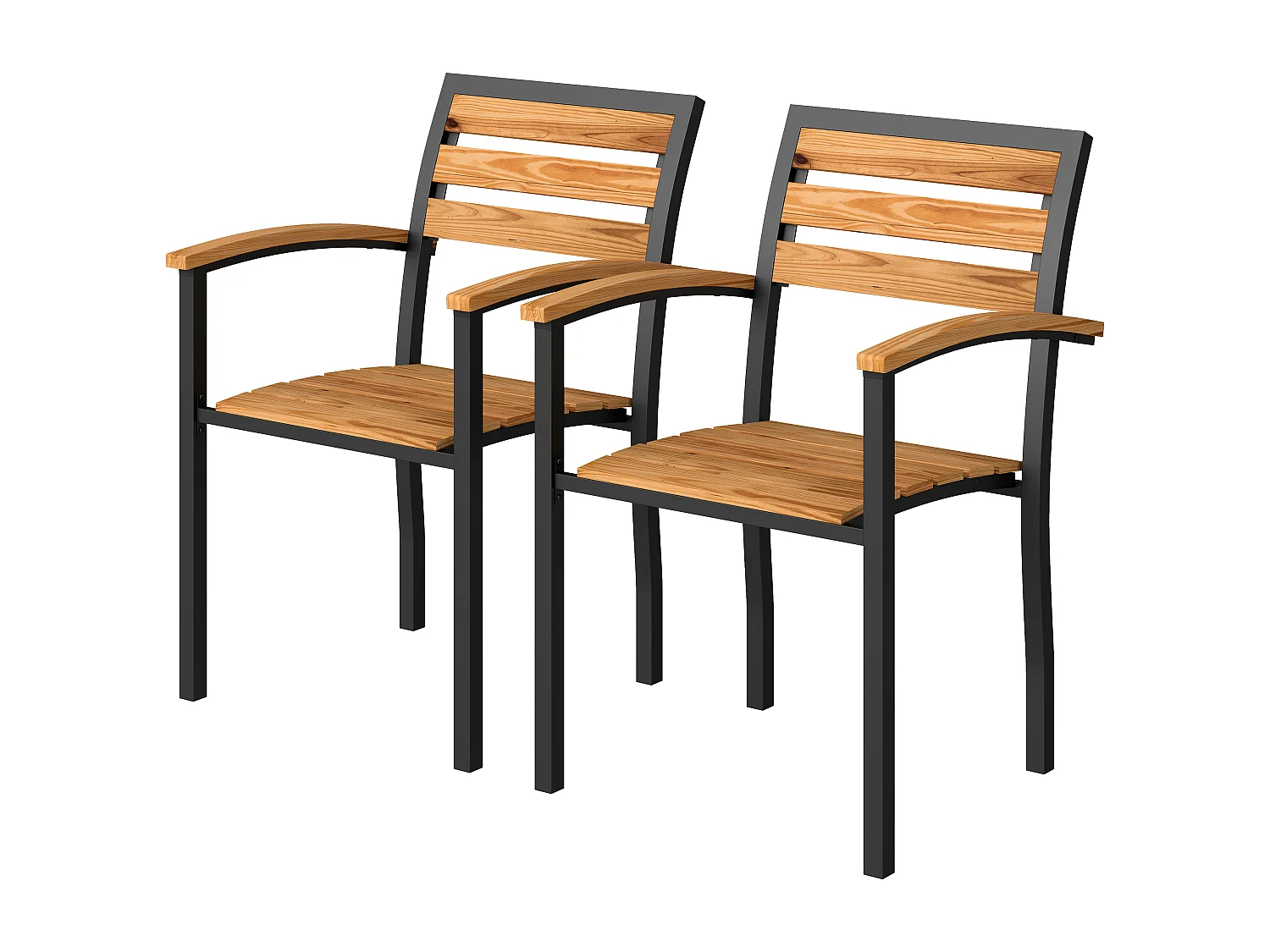 Set 2 sedie esterno impilabili metallo legno naturale