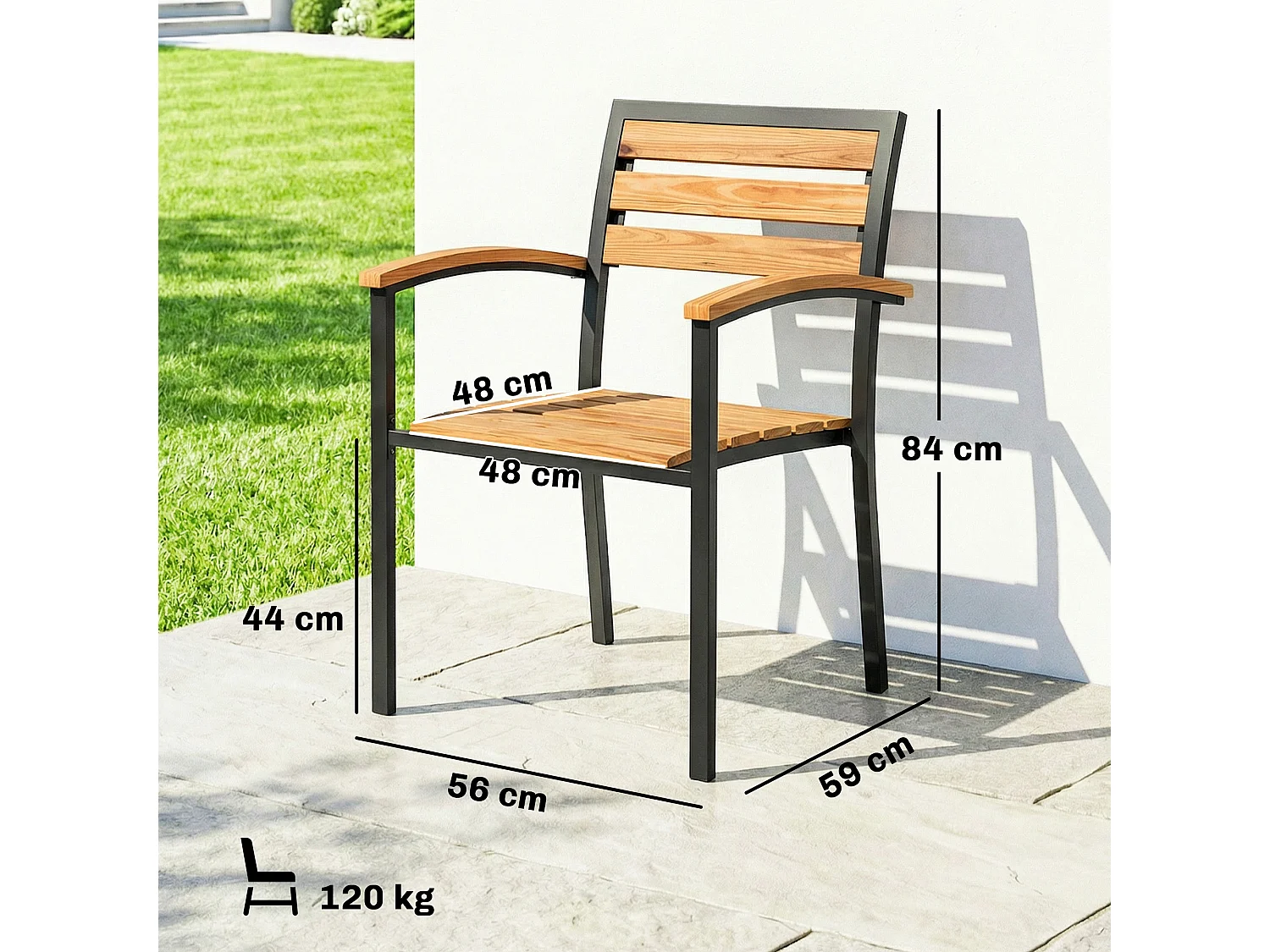 Set 2 sedie esterno impilabili metallo legno naturale