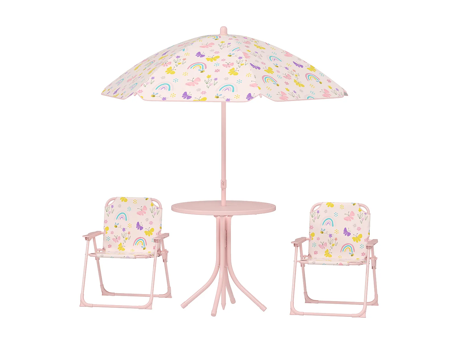 Set da giardino con tavolo 2 sedie e ombrellone per bambini rosa