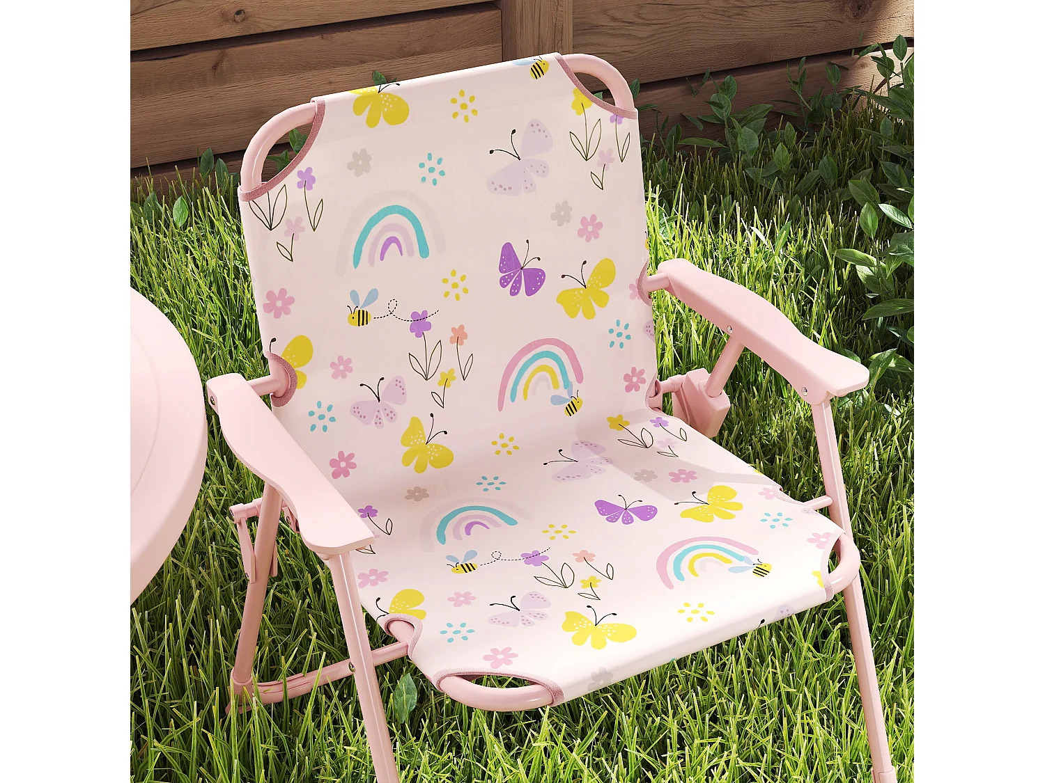 Set da giardino con tavolo 2 sedie e ombrellone per bambini rosa