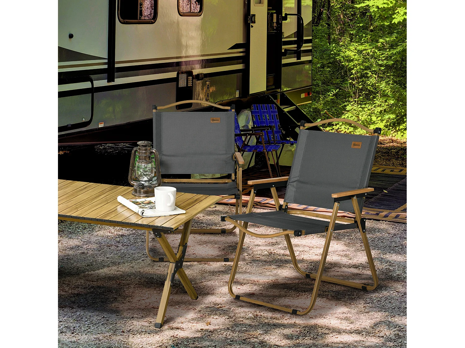 Set di 2 sedie da giardino pieghevoli con braccioli grigio