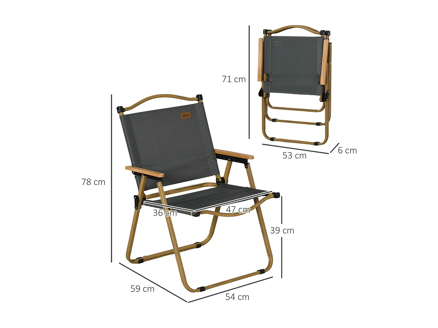 Set di 2 sedie da giardino pieghevoli con braccioli grigio