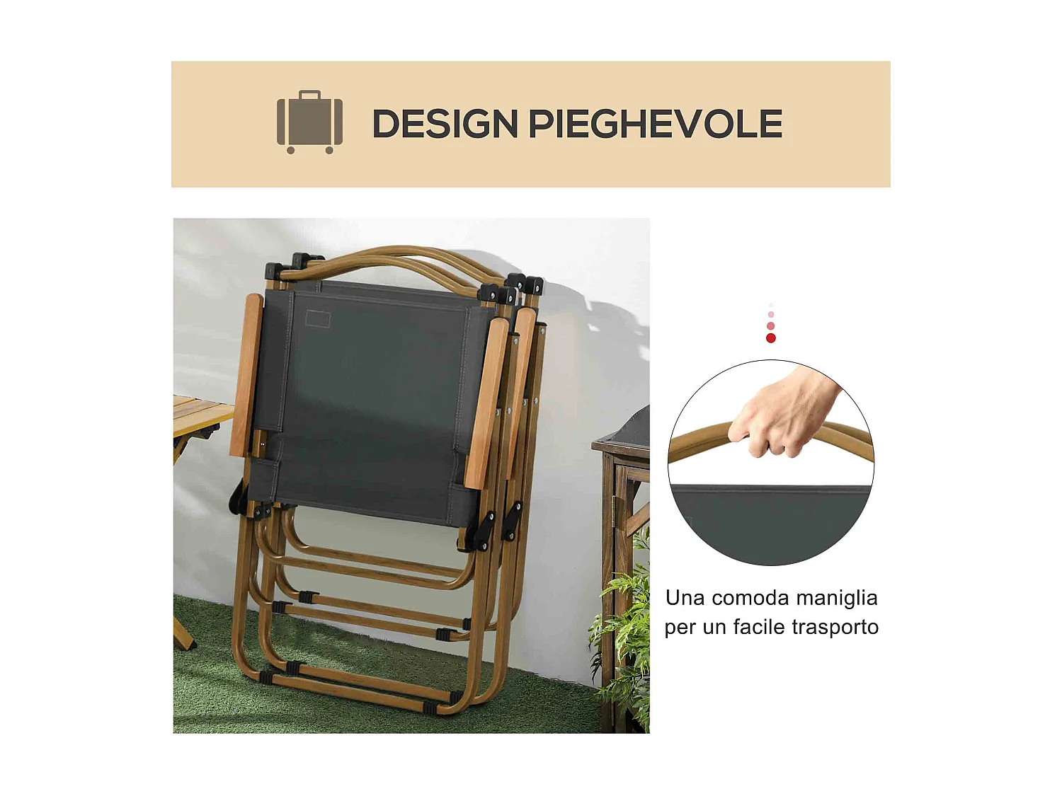 Set di 2 sedie da giardino pieghevoli con braccioli grigio