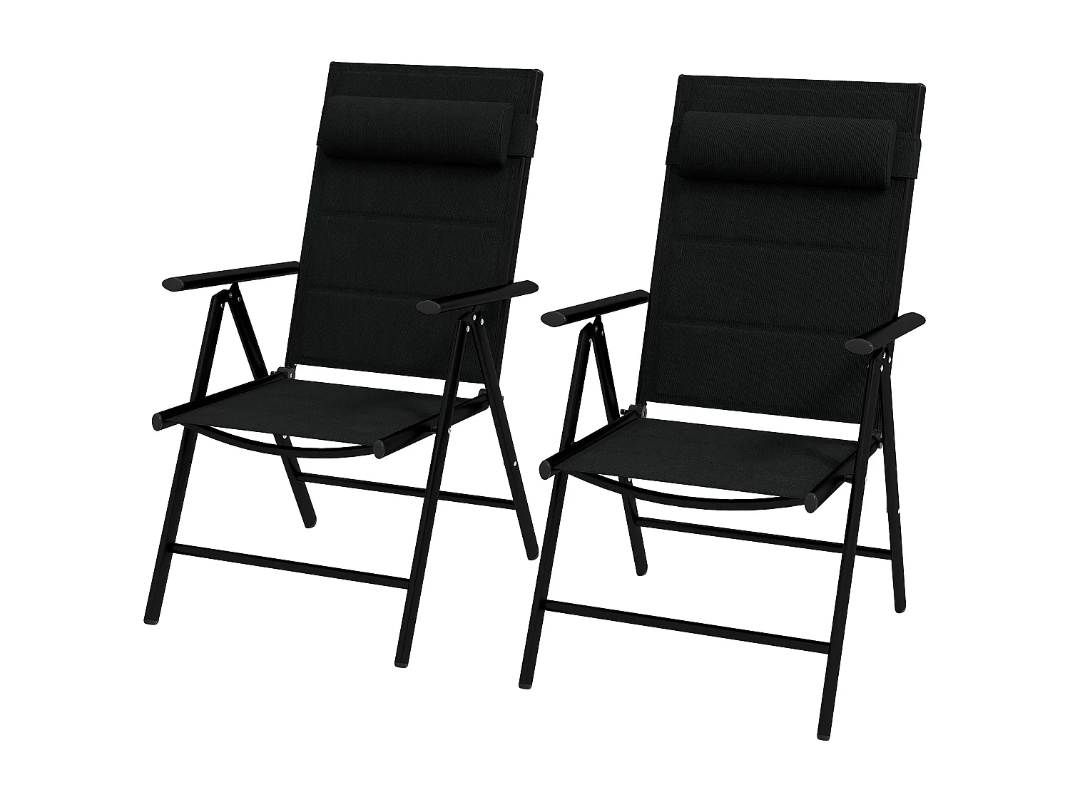 Set 2 sedie da giardino pieghevoli con poggiatesta imbottito nero