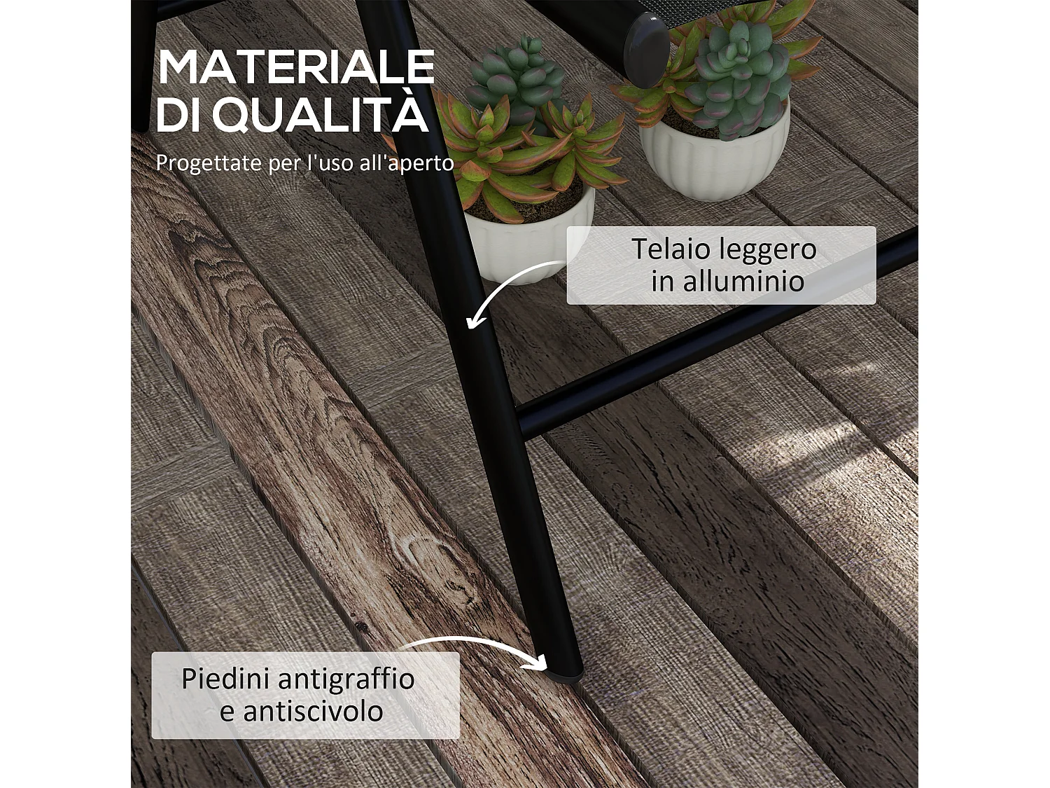 Set 2 sedie da giardino pieghevoli con poggiatesta imbottito nero