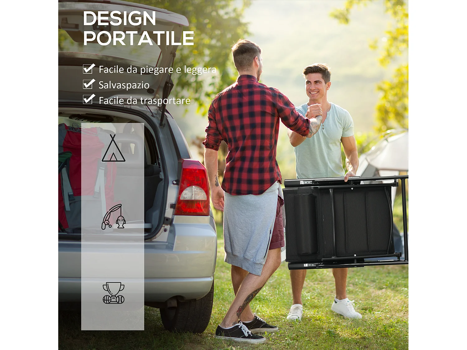 Set 2 sedie da giardino pieghevoli con poggiatesta imbottito nero