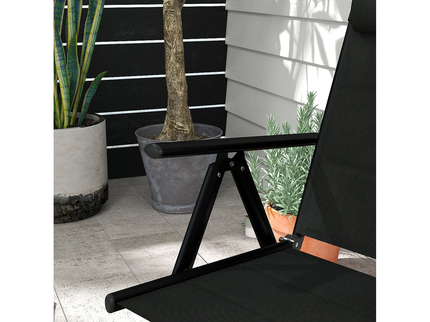 Set 2 sedie da giardino pieghevoli con poggiatesta imbottito nero