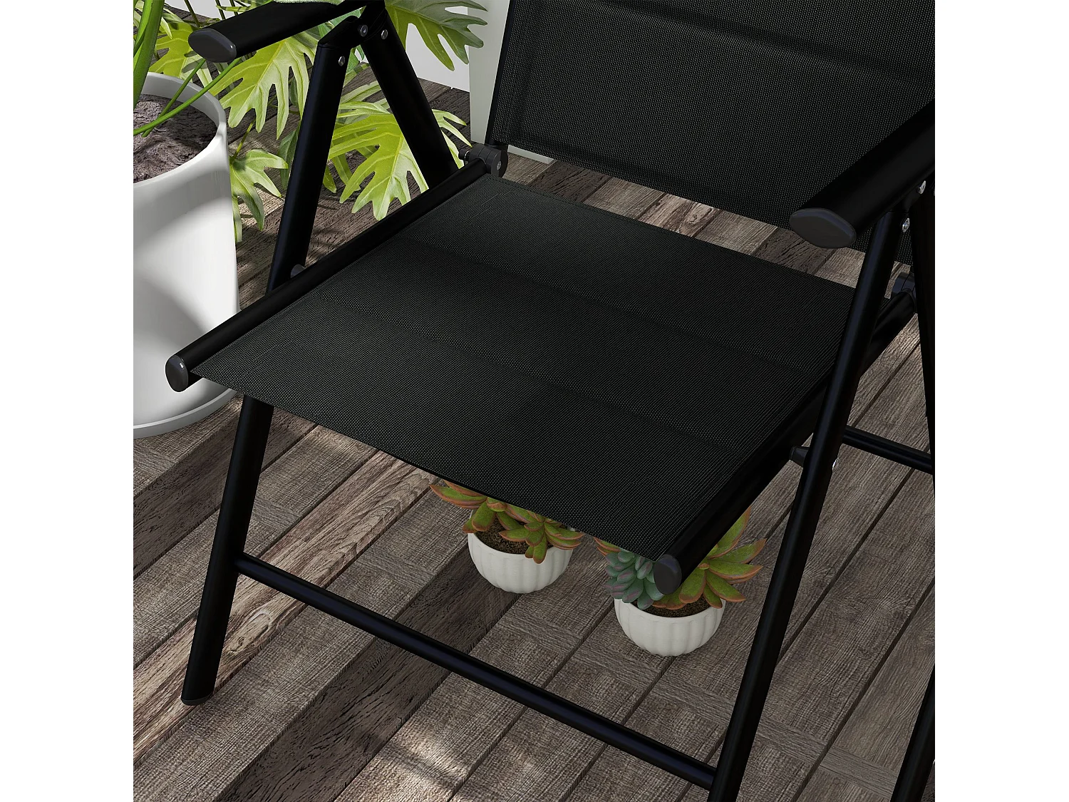 Set 2 sedie da giardino pieghevoli con poggiatesta imbottito nero