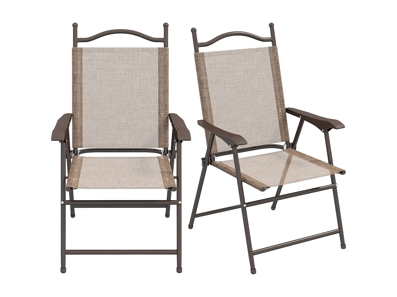Set di 2 sedie da giardino pieghevoli in tessuto con braccioli marrone
