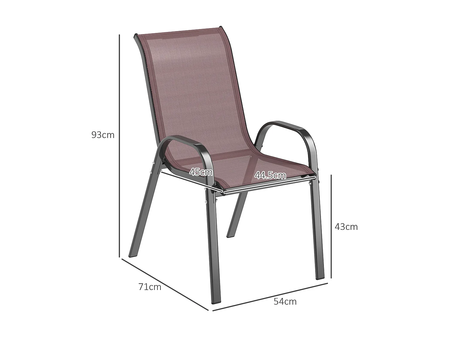 Set 4 sedie da giardino impilabili e traspiranti 54x71x93 cm marrone