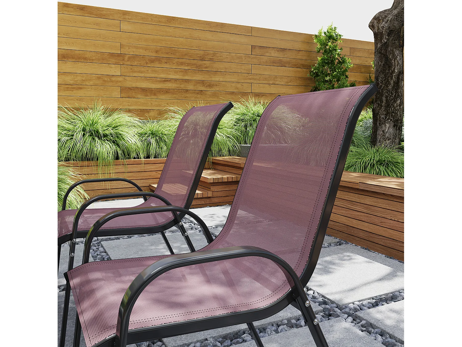 Set 4 sedie da giardino impilabili e traspiranti 54x71x93 cm marrone