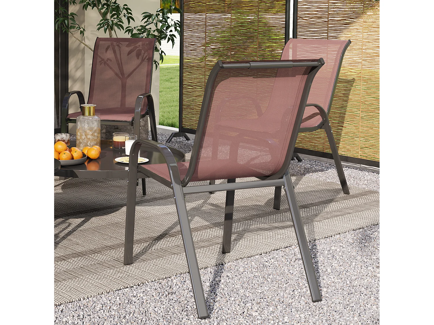 Set 4 sedie da giardino impilabili e traspiranti 54x71x93 cm marrone