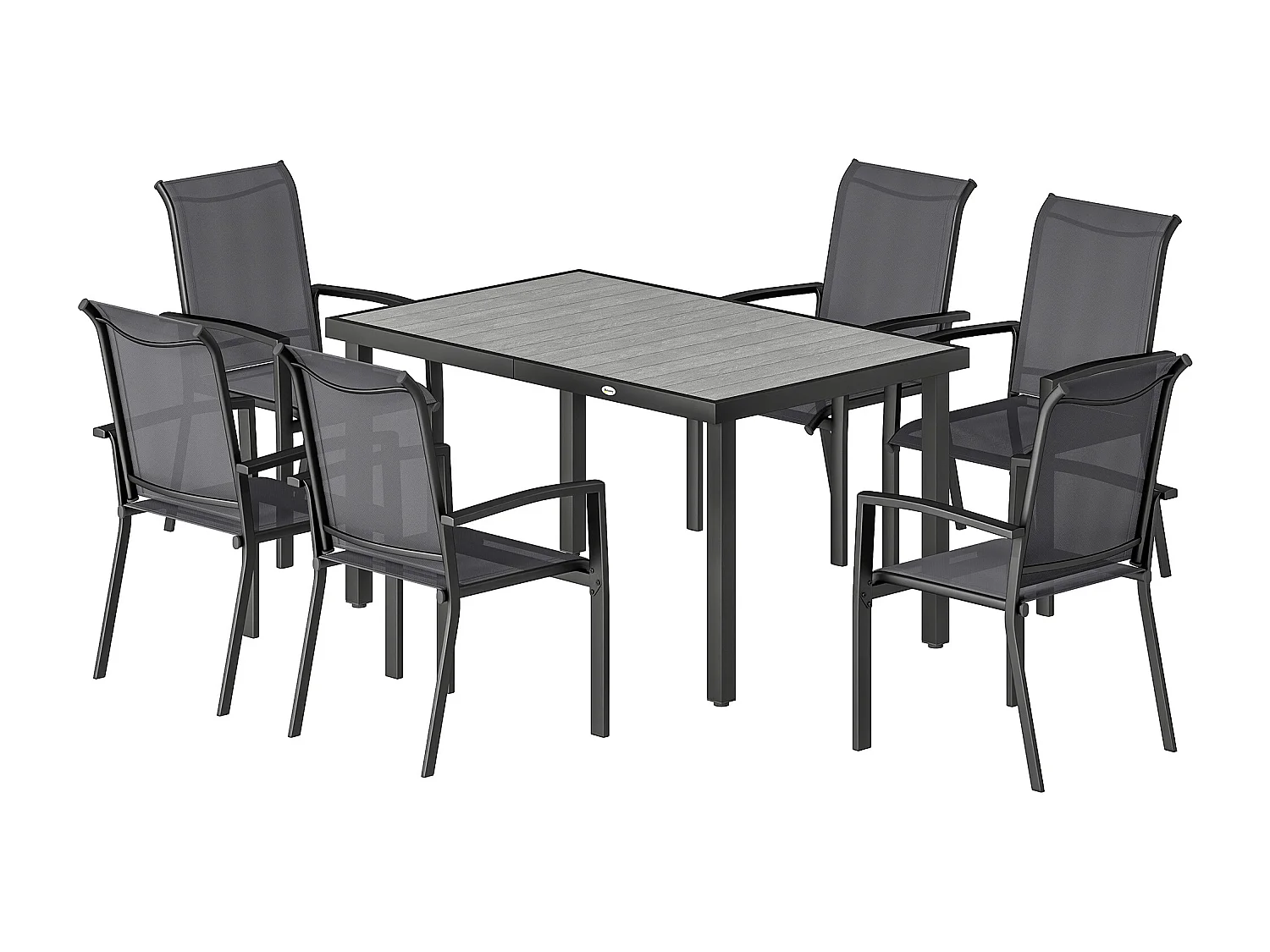 Set tavolo e sedie impilabili da giardino 7 pezzi in texteline grigio