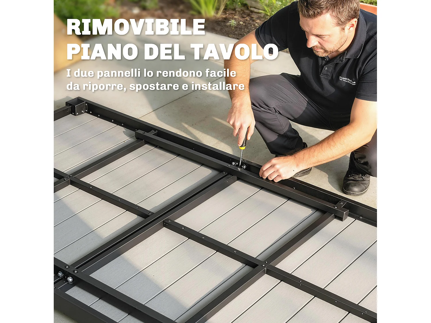 Set tavolo e sedie impilabili da giardino 7 pezzi in texteline grigio