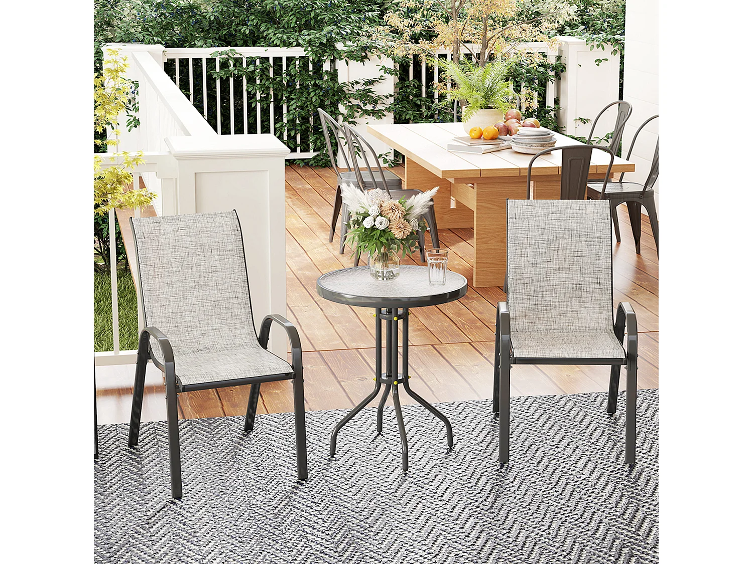 Set da giardino 3pz con 2 sedie da giardino e tavolino rotondo grigio