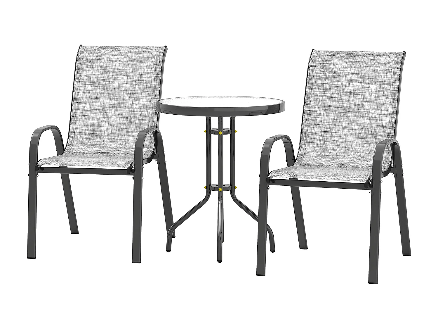 Set da giardino 3pz con 2 sedie da giardino e tavolino rotondo grigio