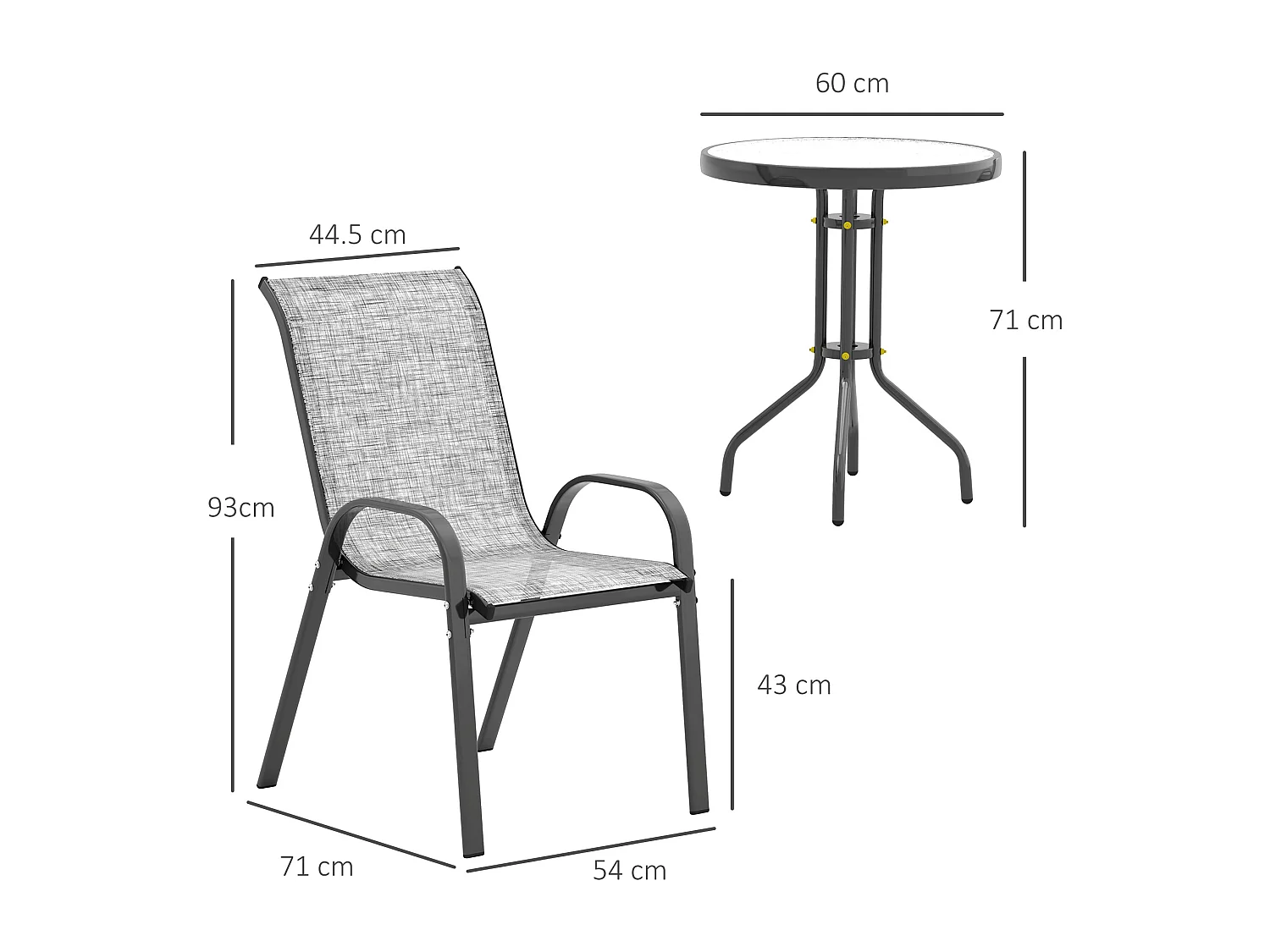 Set da giardino 3pz con 2 sedie da giardino e tavolino rotondo grigio