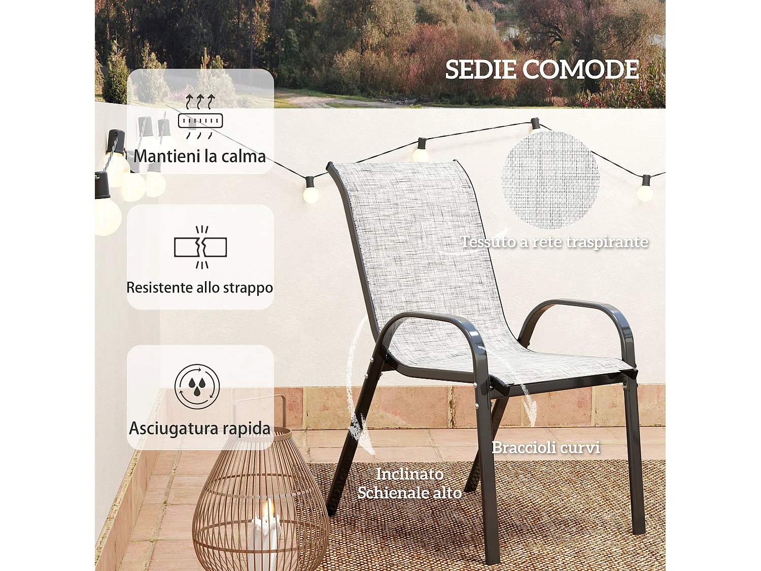 Set da giardino 3pz con 2 sedie da giardino e tavolino rotondo grigio