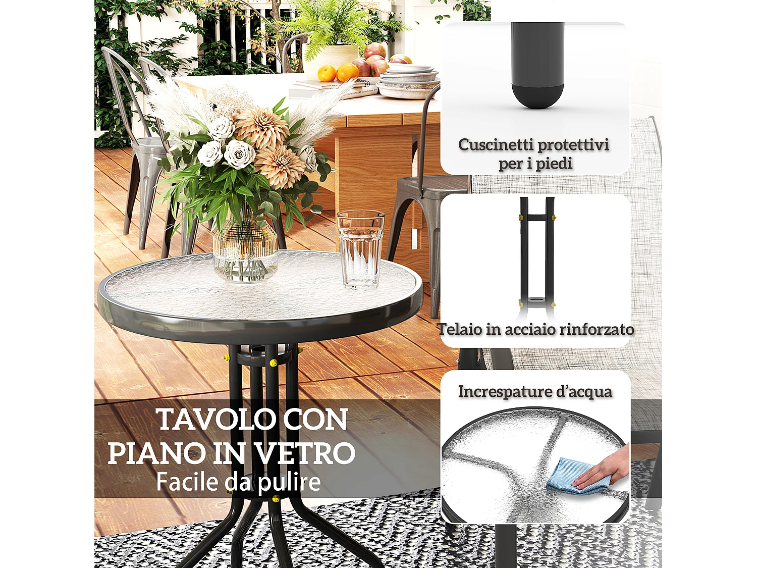 Set da giardino 3pz con 2 sedie da giardino e tavolino rotondo grigio