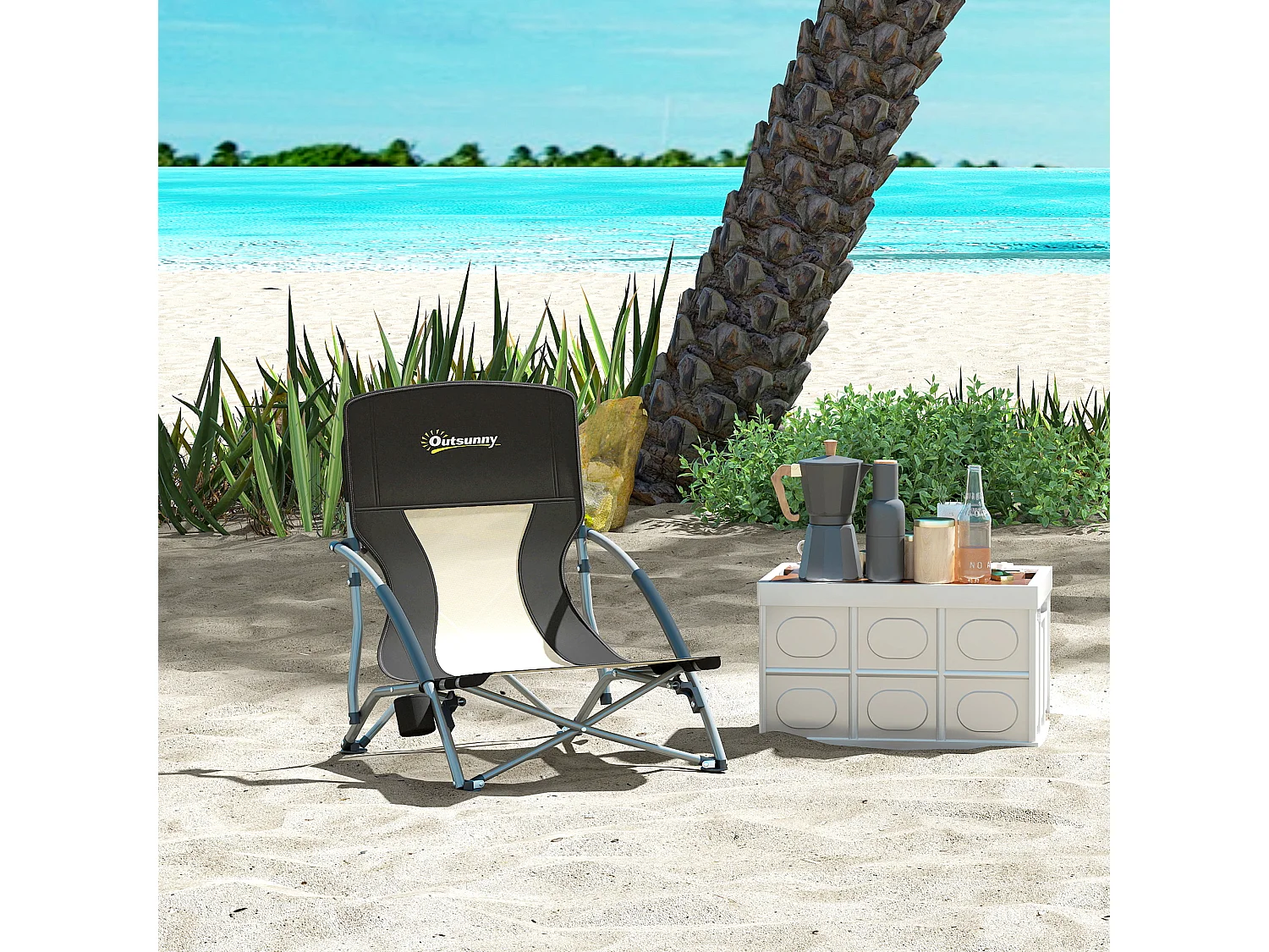 Sedia da spiaggia pieghevole con schienale a rete nero