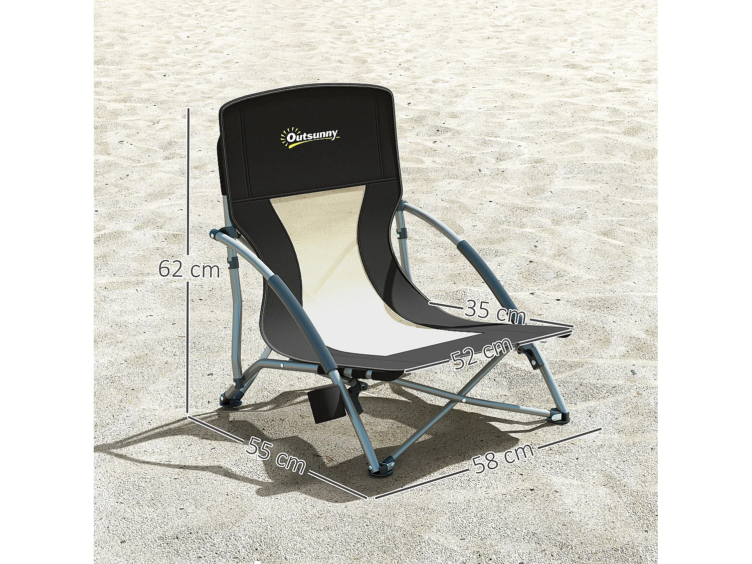 Sedia da spiaggia pieghevole con schienale a rete nero