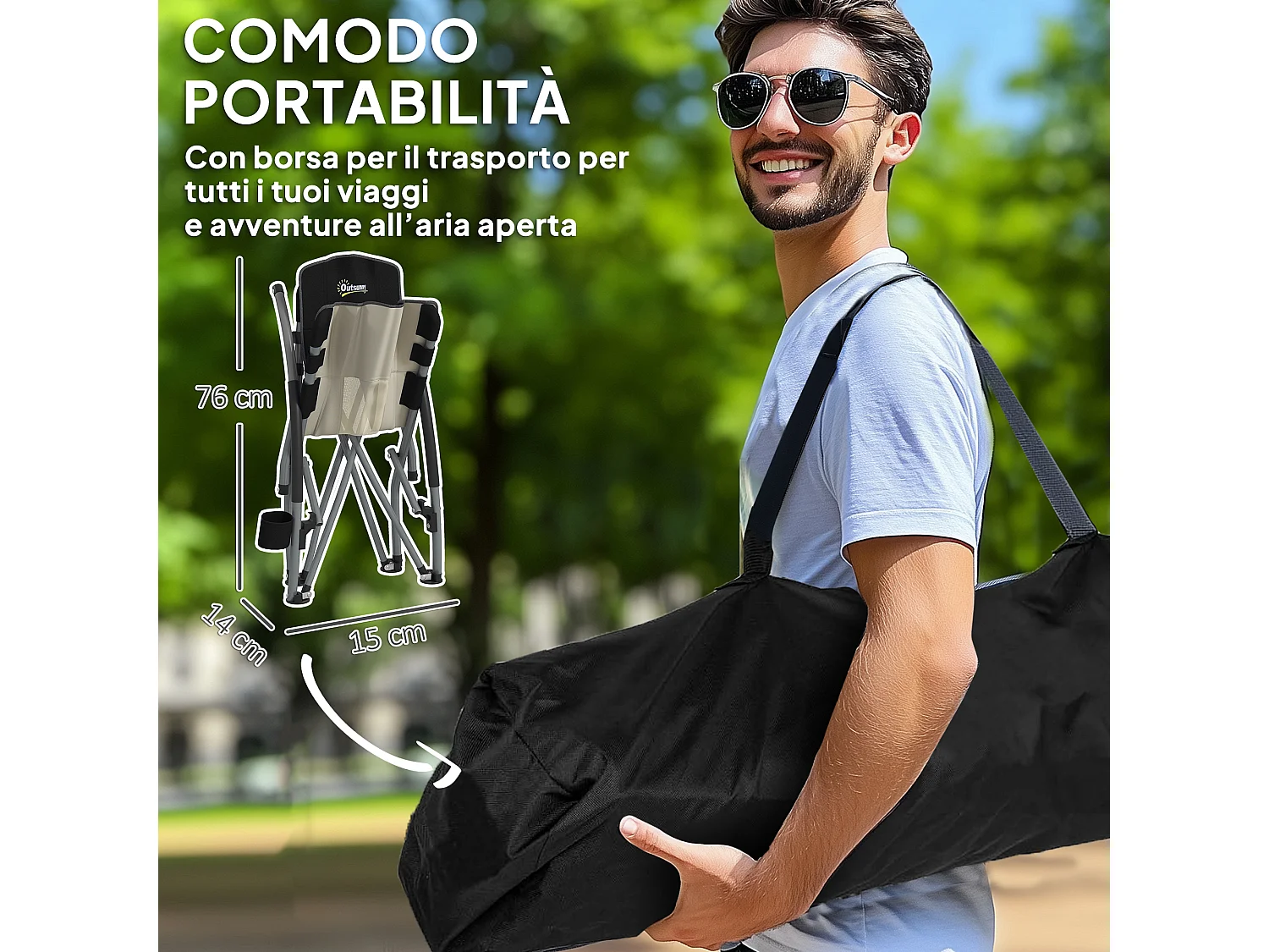 Sedia da spiaggia pieghevole con schienale a rete nero