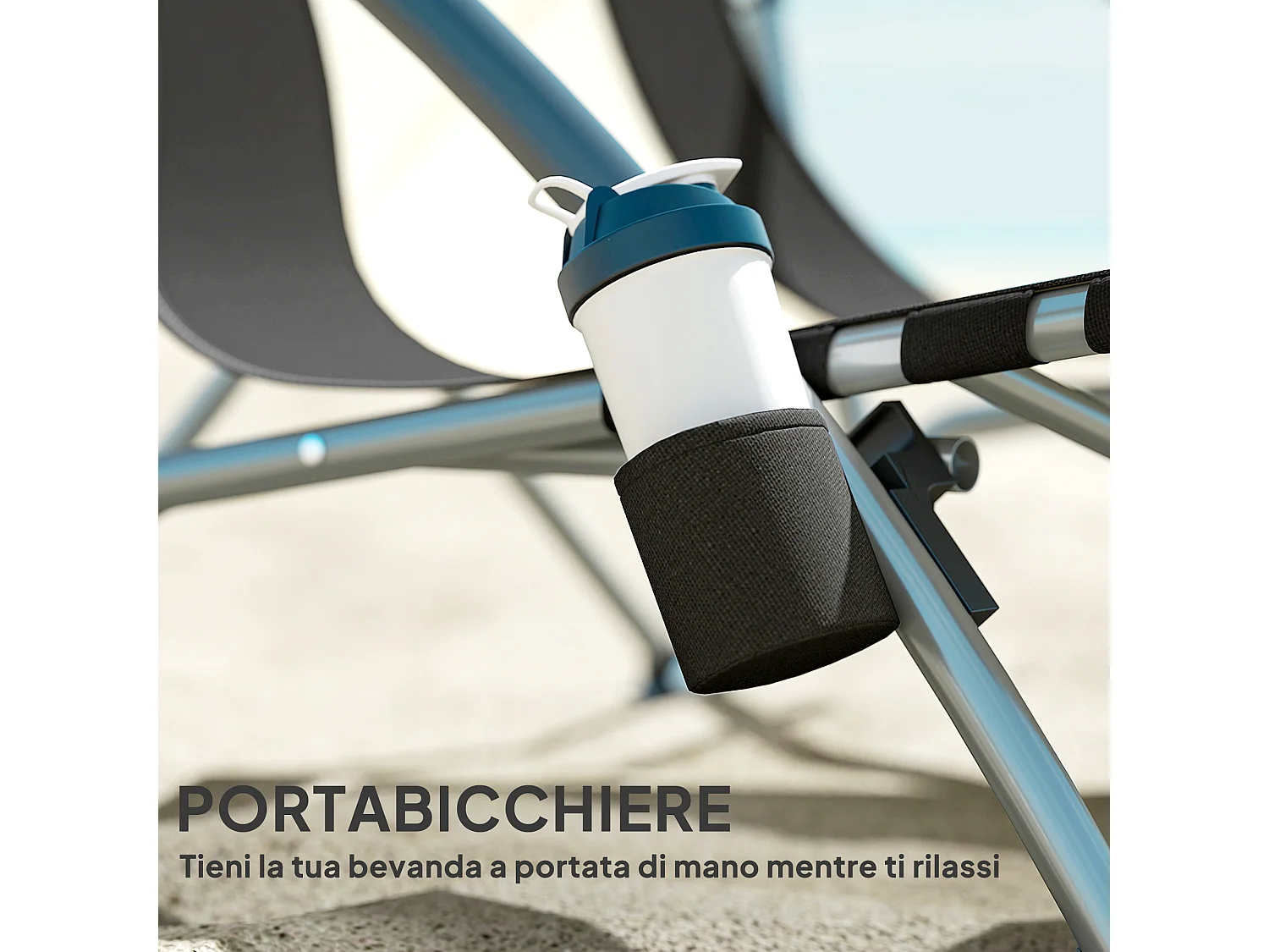 Sedia da spiaggia pieghevole con schienale a rete nero