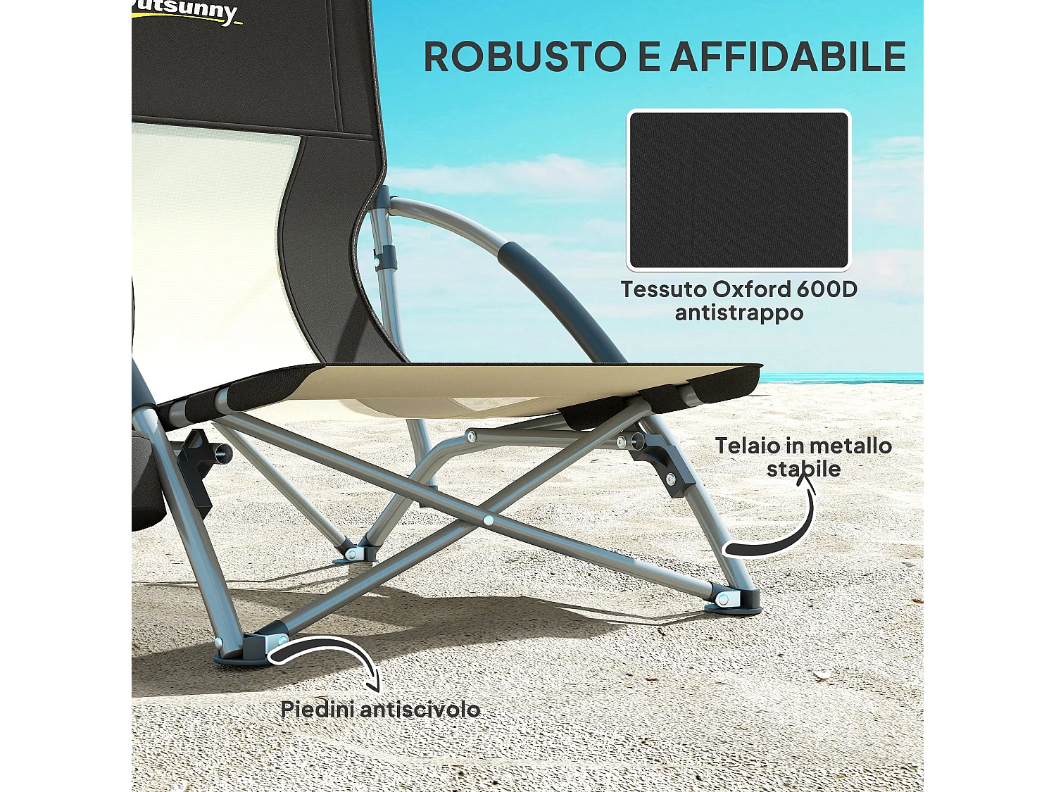 Sedia da spiaggia pieghevole con schienale a rete nero