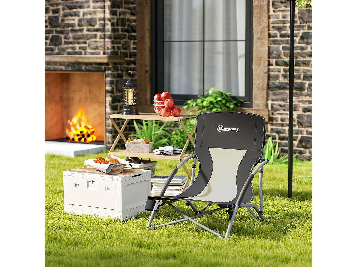 Sedia da spiaggia pieghevole con schienale a rete nero