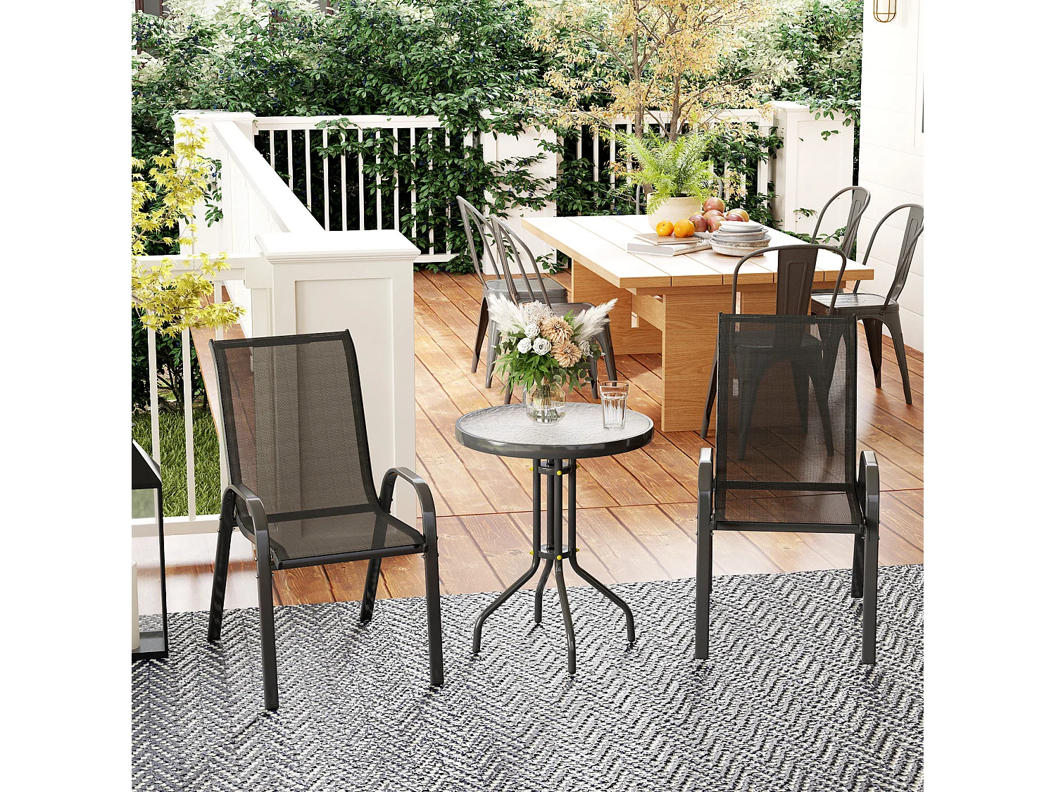 Set da giardino 3pz con 2 sedie da giardino e tavolino rotondo nero