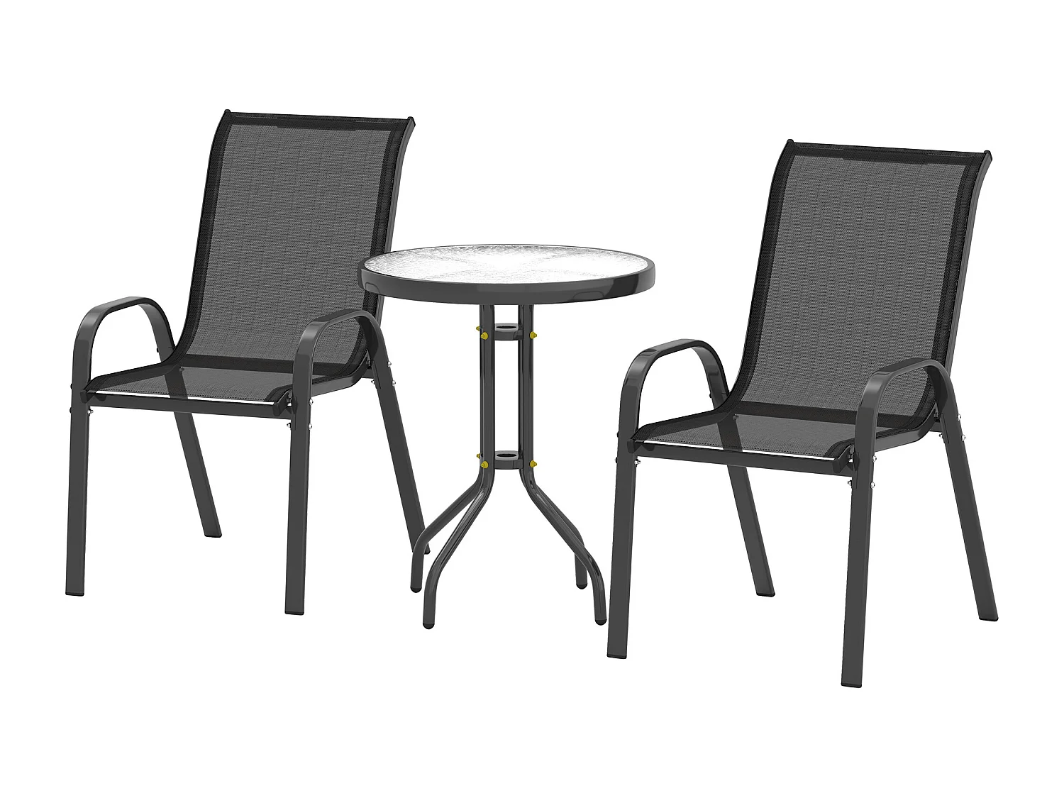 Set da giardino 3pz con 2 sedie da giardino e tavolino rotondo nero