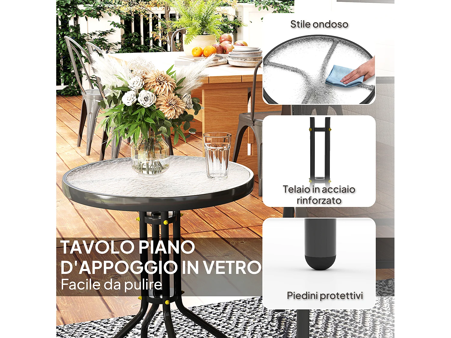 Set da giardino 3pz con 2 sedie da giardino e tavolino rotondo nero
