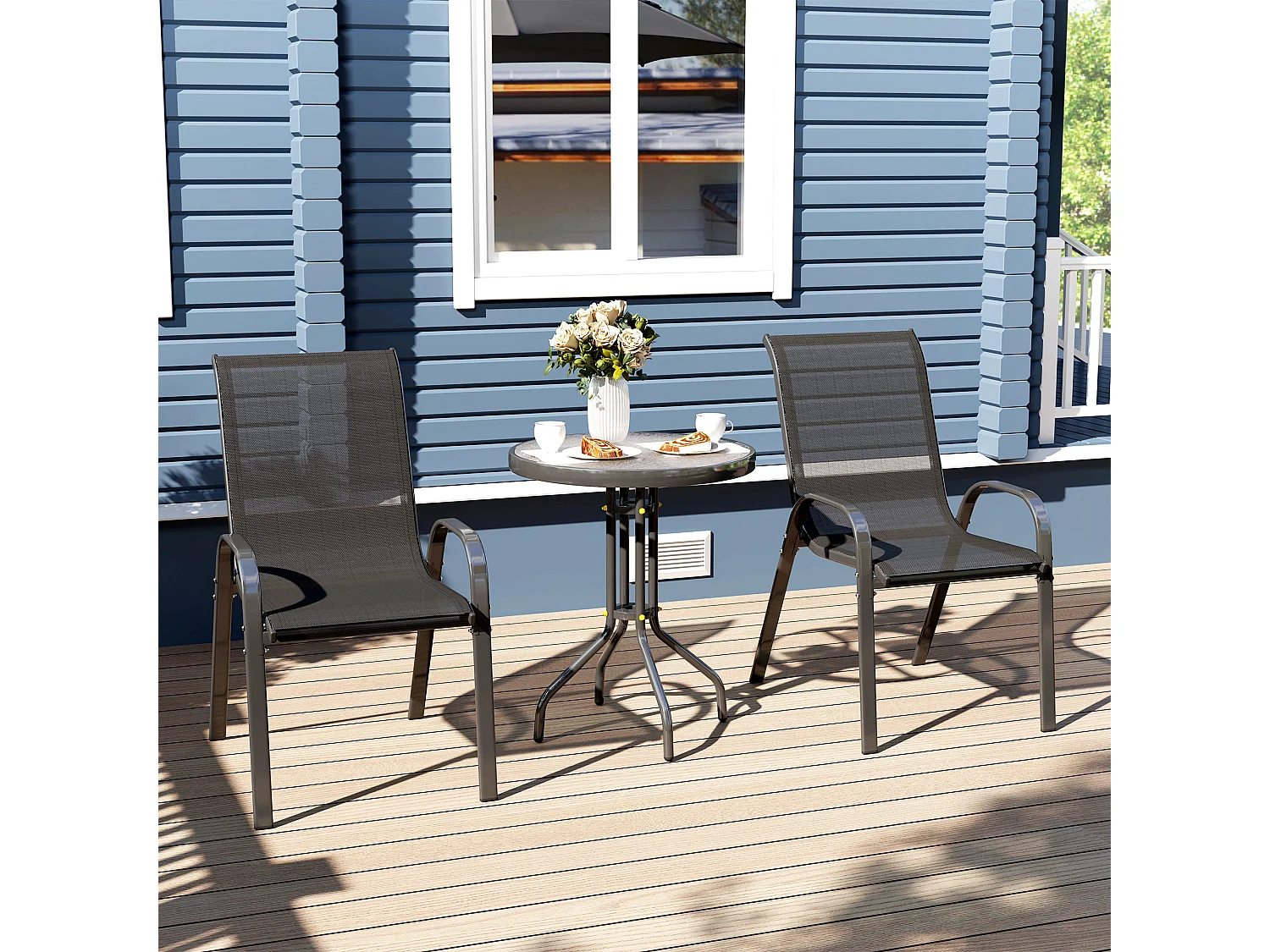 Set da giardino 3pz con 2 sedie da giardino e tavolino rotondo nero