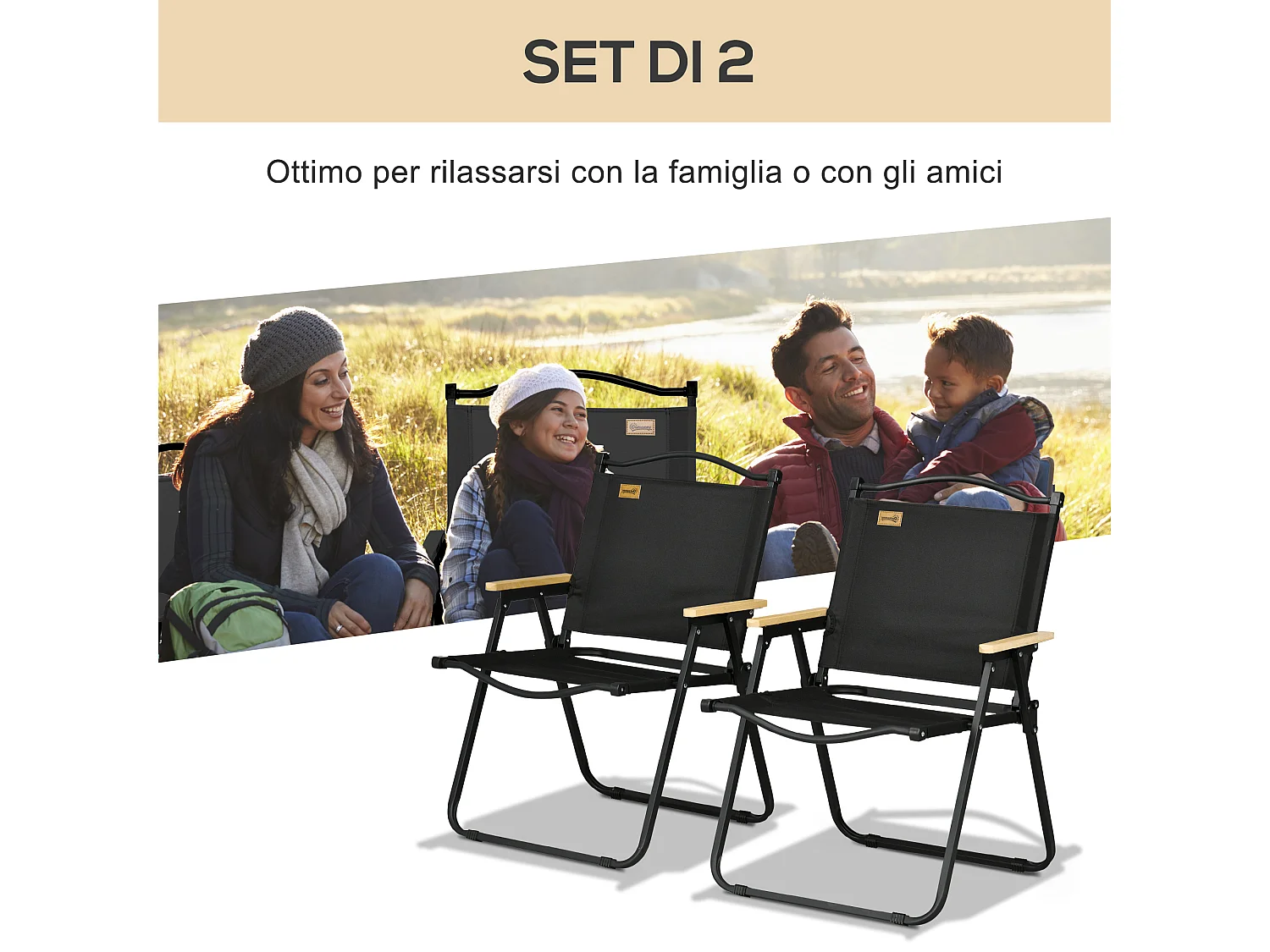 Set di 2 sedie da giardino pieghevoli con braccioli nero